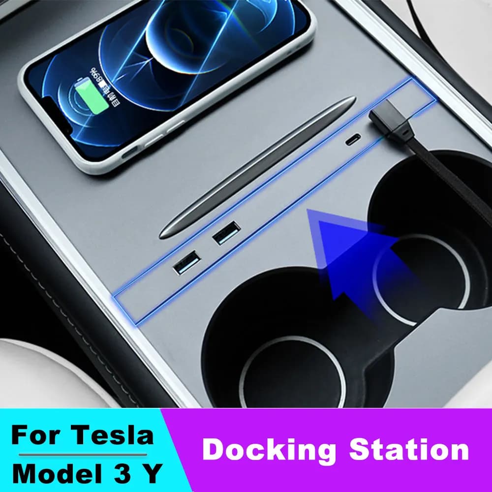 27W Quick USB Charger HUB For Tesla Model 3 Model Y 2023 2022 2021 Docking Station Intelligent Powered Splitter Extension