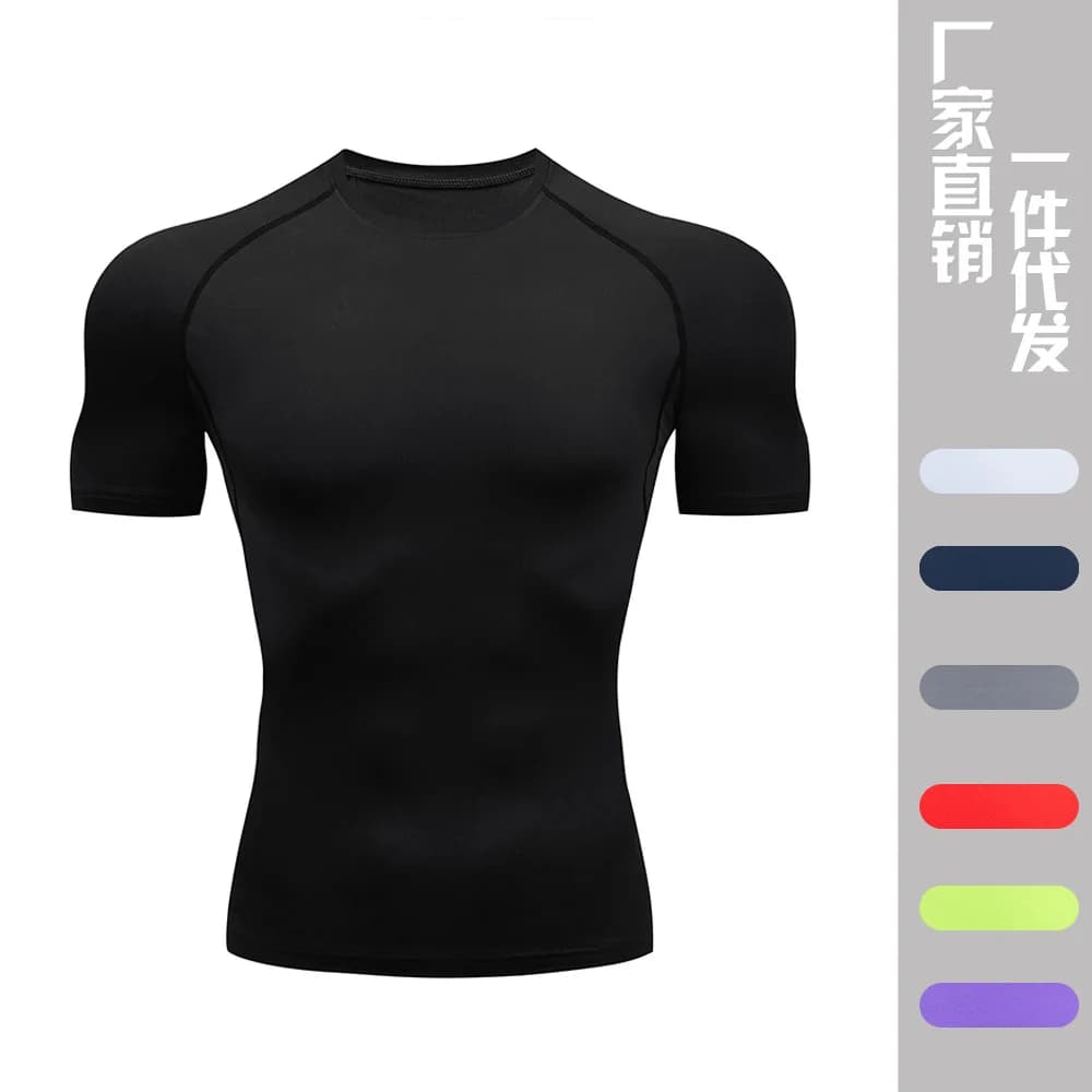 Maglietta da corsa a compressione da uomo Maglietta da fitness attillata a maniche corte Maglietta da allenamento Camicie da jogging Abbigliamento sportivo da palestra Rashgard ad asciugatura rapida