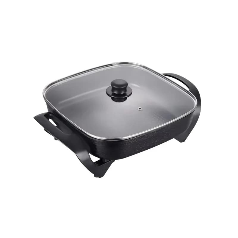 Pentola Elettrica Multifunzione Transfrontaliera Integrata per Cucinare, Grigliare e Friggere, Quadrata in Lega di Alluminio 1200W per Uso Domestico
