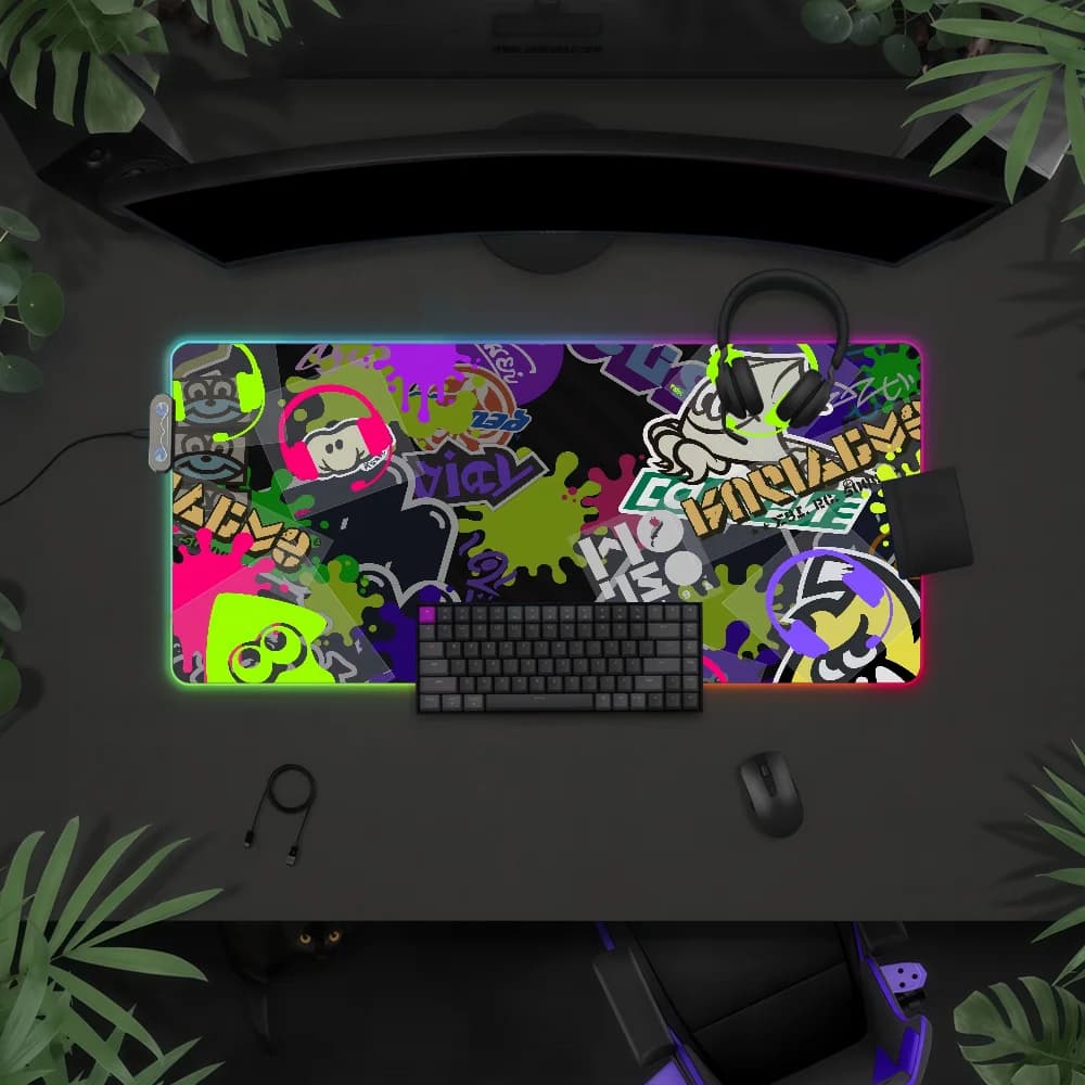 Tappetino per mouse Game S-SplatoonS 3 con luce LED RGB, tastiera da gioco colorata, copertura antiscivolo, superficie impermeabile