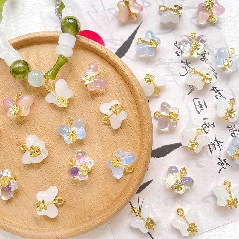 10 Pieces Vintage Glass Butterfly Pendant DIY Manufacturing Fashion Jewelry, Necklace, Bracelet, Ear Accessories Materials