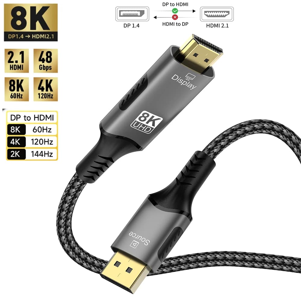 Cavo compatibile da 8K 60Hz DP a HDMI 2.1 Adattatore DisplayPort a HD Display Port Video Audio per PC Proiettore HDTV Laptop