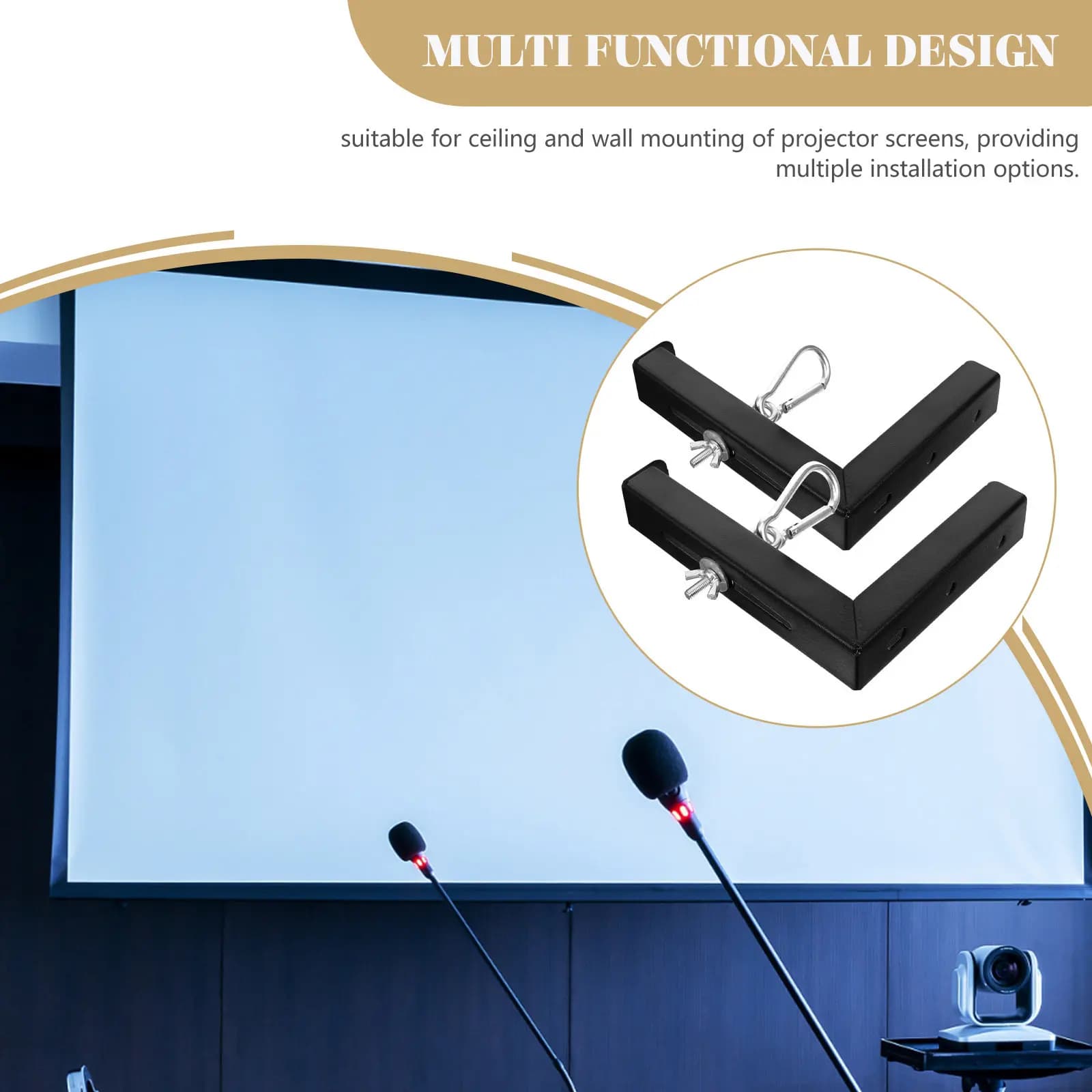 Supporto per proiettore da parete, 2 pezzi, staffe per schermo in ferro, gancio a forma di L, supporto robusto per presentazioni di film in casa, ufficio, aula