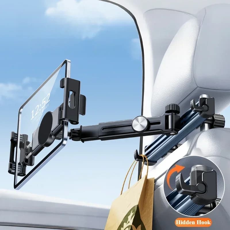 Hipacool Supporto telescopico per telefono da auto, supporto per tablet da poggiatesta, supporto magnetico regolabile per tablet da auto per dispositivi da 5,6-11,8 pollici