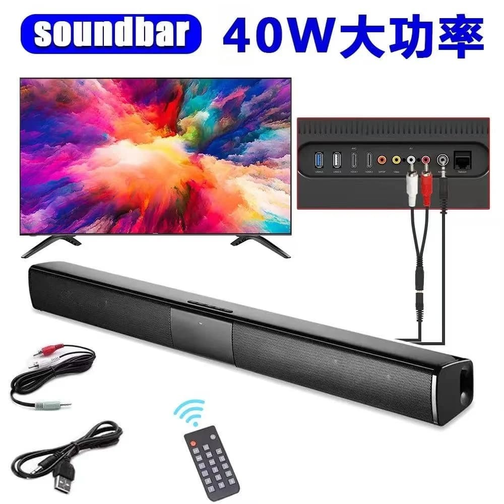Altoparlante Bluetooth 5.3 da 40W con Telecomando, Soundbar Stereo con Suono Surround per Home Theater, Supporta RCA AUX Scheda TF
