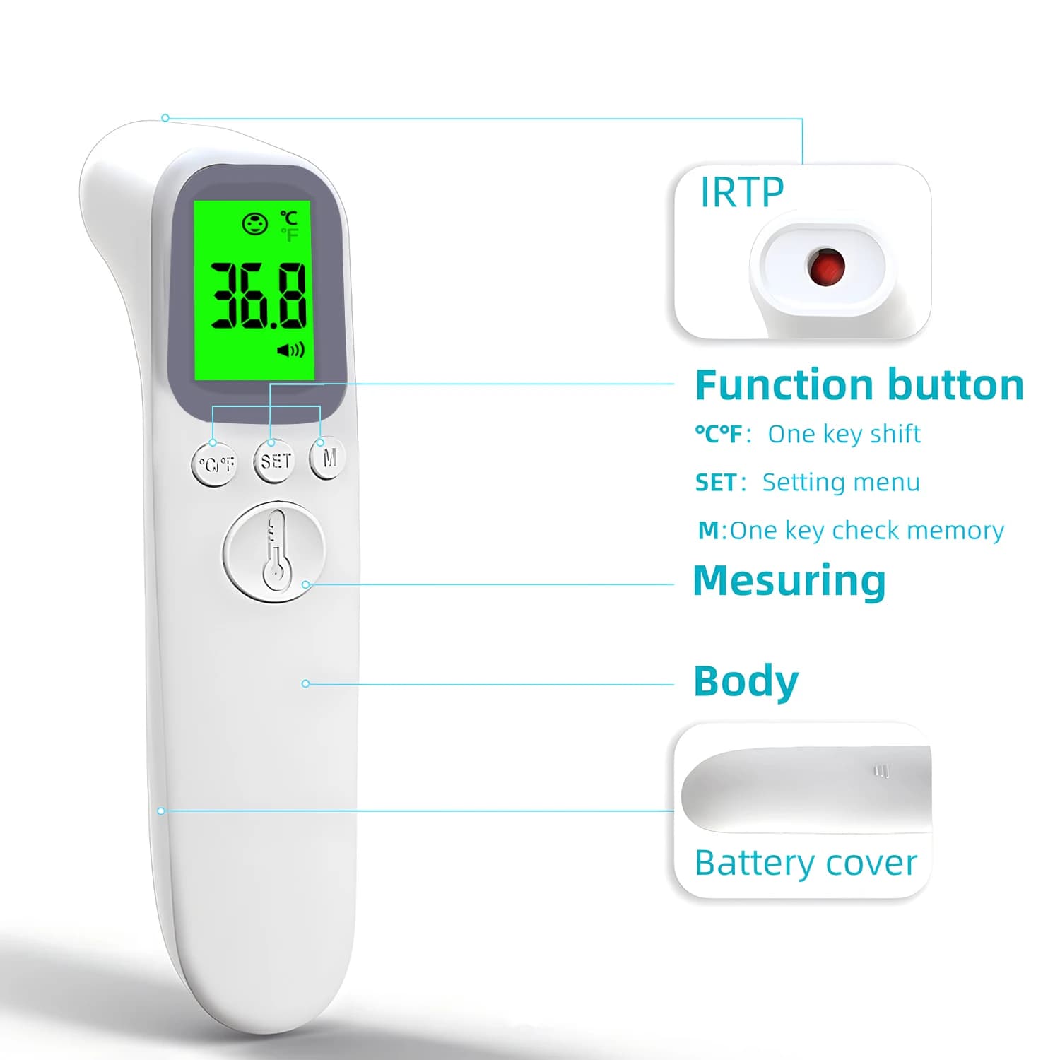 Digital thermometer front infrared medical thermometer contactless body temperature measurement tool for newborn adults