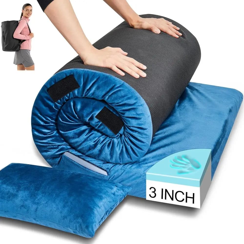 Materasso da campeggio in memory foam a doppio strato da 3 pollici, materassino portatile arrotolabile con borsa per auto, tenda, interni ed esterni
