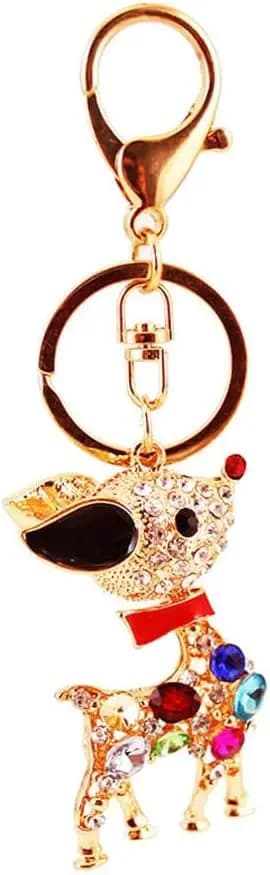 One Pack Cute Christmas Deer Animal Rhinestone Car Keychain Ring Chain Gift Bag Clip Charms for Girlfriend Lovers