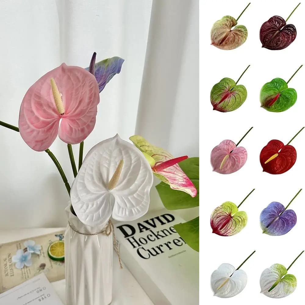 NEW Multicolor Artificial Small Anthurium Soft Rubber Real Touch Simulation Plant 60cm Photo Props Fake Flower Gift