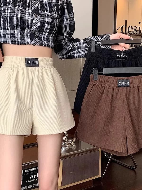 Retro Japanese Style Corduroy Wide Leg Short Pants Autumn Winter New Casual Pants Women Black Boot Pants High Waist Elastic W...