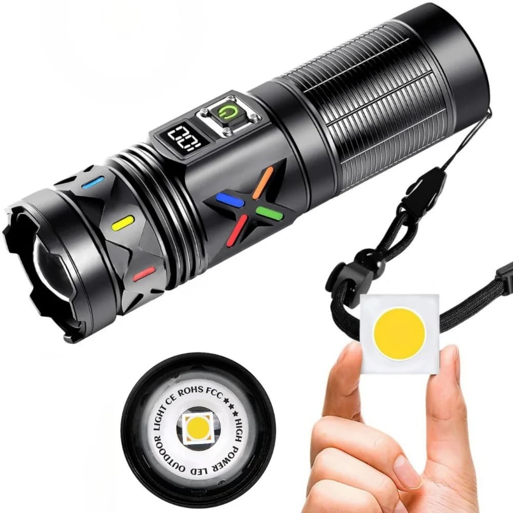 Torcia LED ad Alta Potenza con Zoom Telescopico, Ricaricabile USB, Portata 3000M, Torcia Tattica Portatile, Lanterna per Campeggio all'Aperto