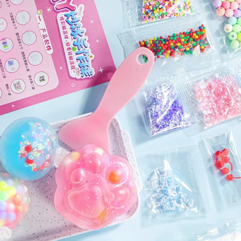 Kit Fai-da-Te per Creare Squishy a Forma di Zampa di Gatto con Glitter, Giocattolo Antistress Fatto a Mano, Regalo Rilassante per Bambini