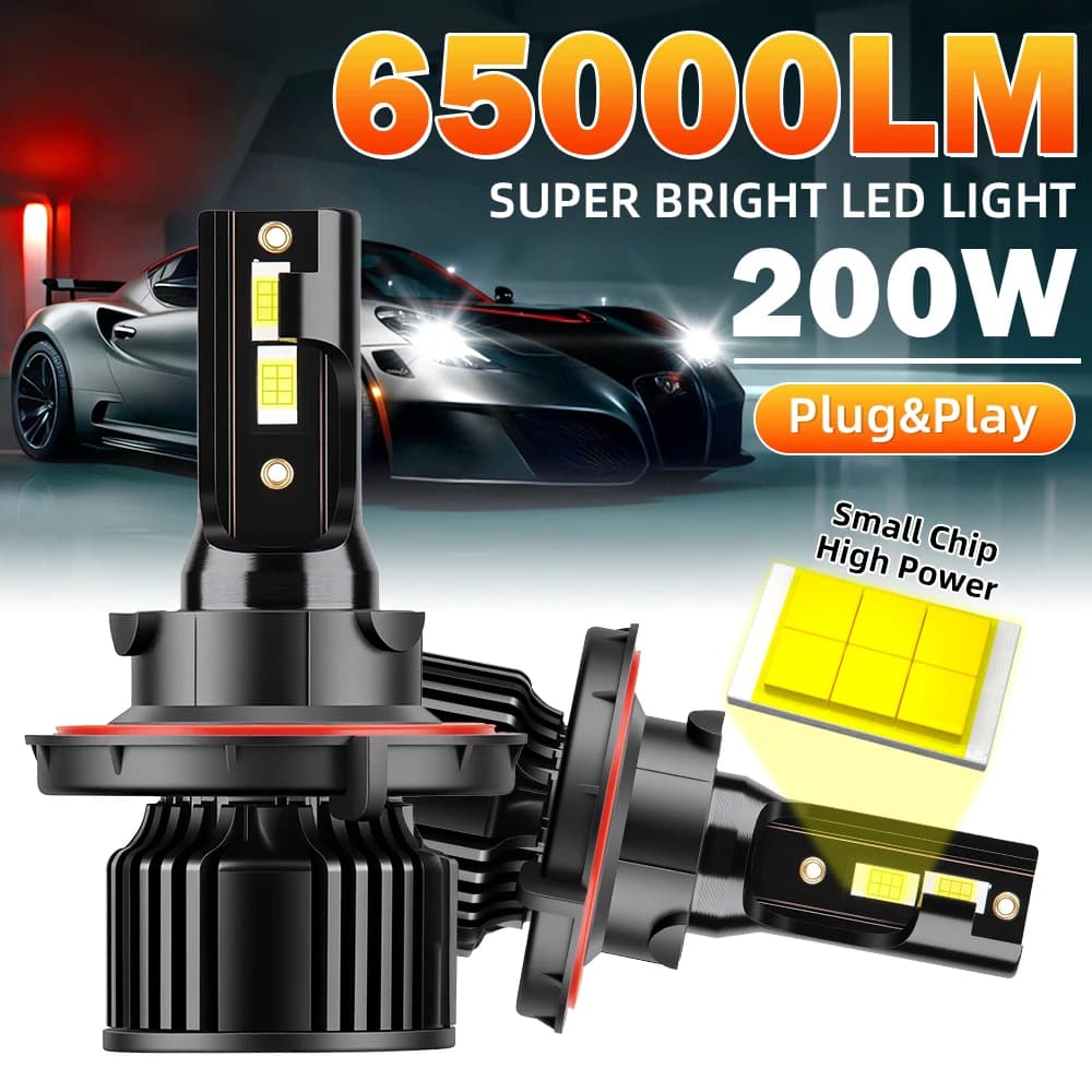 LED headlights H13 200W Powerful 6000K 6500K LED Turbo Auto Head Lamps Plug And Play 3-phase installation 12V 2 pieces