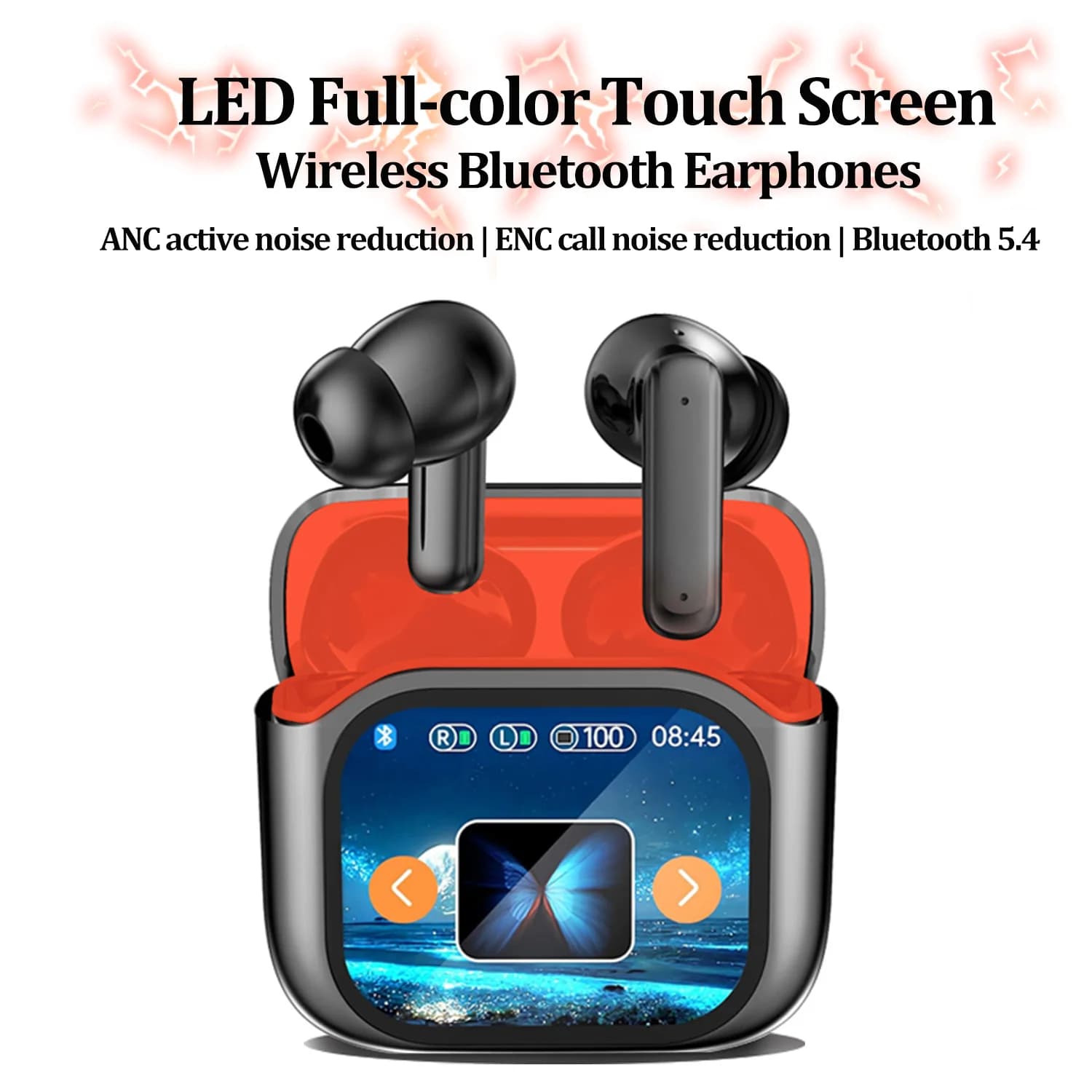 Auricolari Bluetooth Wireless V5.4 con Schermo Touch LED a Colori, Cuffie In-Ear con ANC ENC per Riduzione del Rumore, Audio HiFi