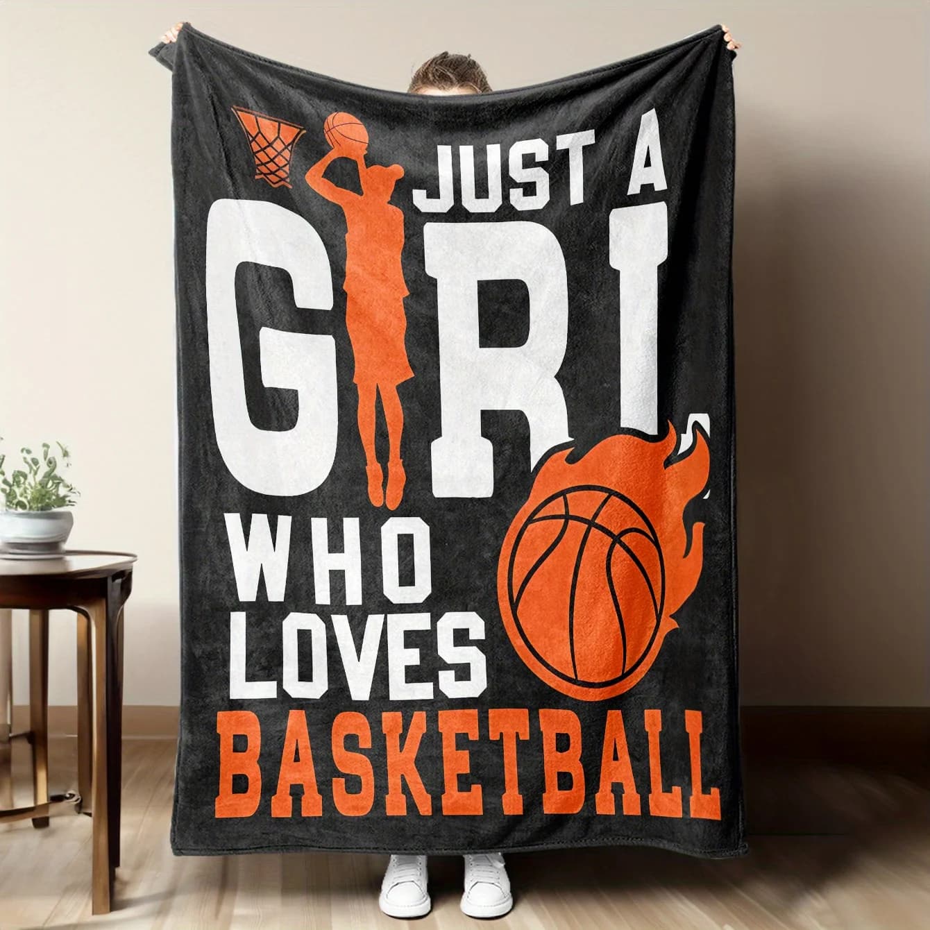 Coperta stampata in flanella con motivo a tema basket da donna adatta a tutte le stagioni adatta per divano da ufficio e viaggi
