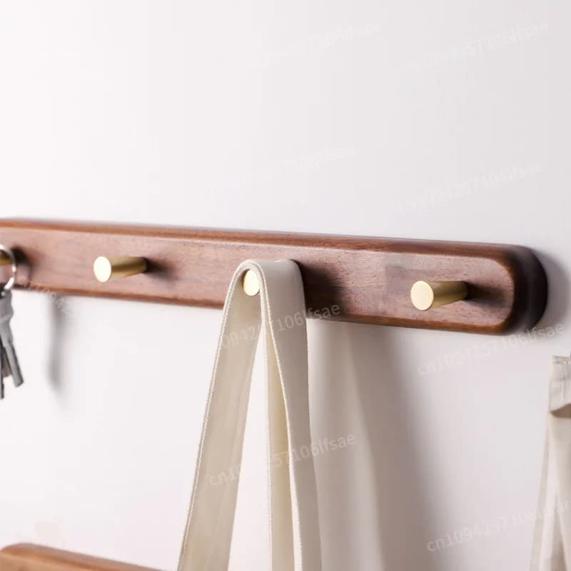 Gancio appendiabiti HeMu in legno di noce nera, appendiabiti da parete in ottone non perforato, foyer per camera da letto, legno massello, scaffale creativo