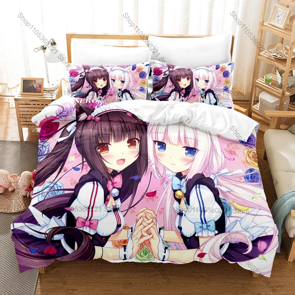 Personality Cute Nekopara Cat Girls New Duvet Cover Set Soft Bedding Set With Pillowcases For Single Twin Full Queen Size Bed
