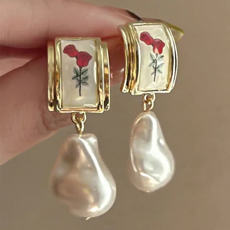 Court Style Romantic Artificial Enamel Irregular Baroque Pearl Drop Earrings Women's Vintage Elegant Banquet Anniversary Jewelry