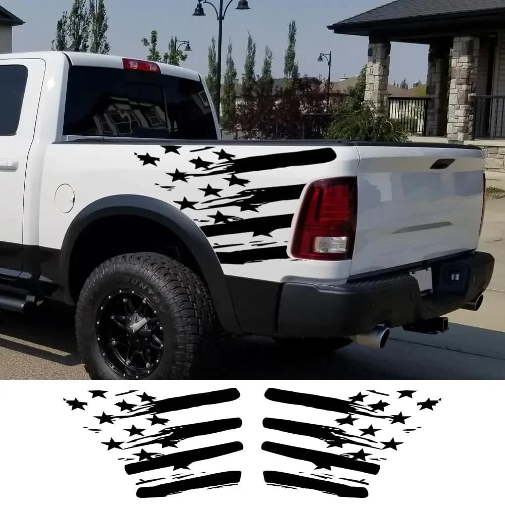 2 Pezzi Adesivi Creativi Stile Bandiera Americana per Pickup, Decorazioni Laterali per RAM 1500 F-150 Ranger Hilux D-MAX Silverado