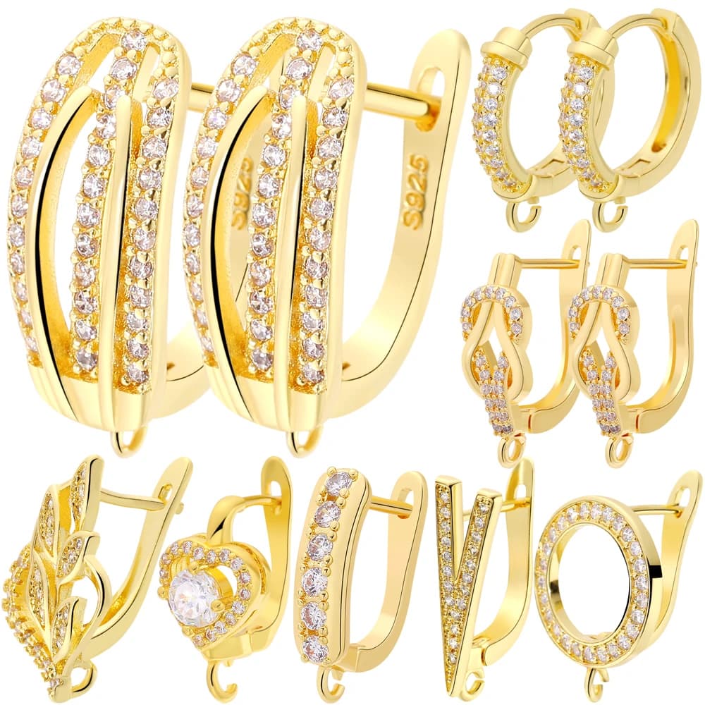 Juya 18K Gold Plated Decorative EarWire Stitches Basic Connect Fastener Bail Earring Hooks For DIY Women Fashion Earrings Making
