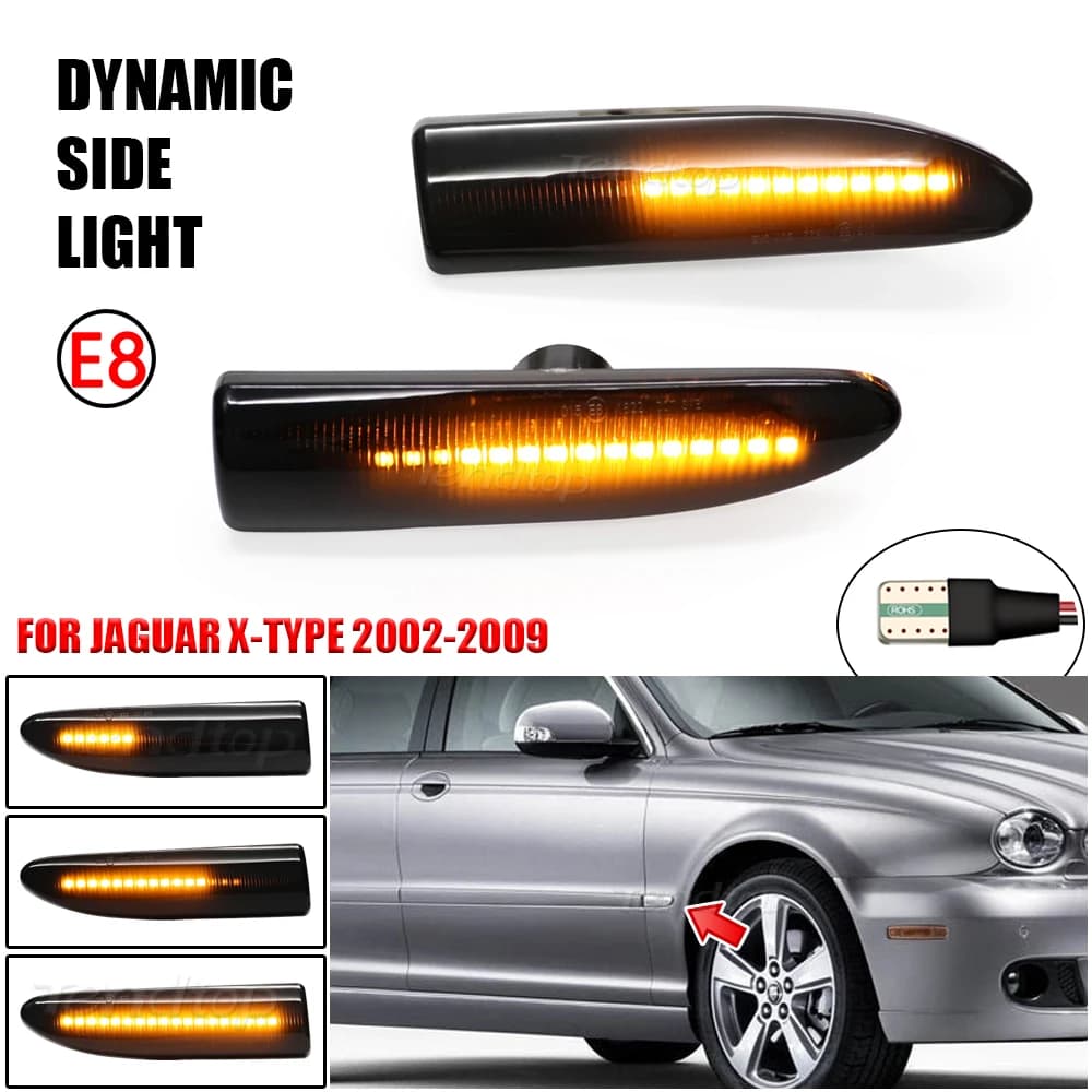 2PCS Dinamico LED Luce di posizione laterale per Jaguar X-TYPE 2002 2003 2004 2005 2006-2009 Freccia Indicatore di direzione Lampeggiante Indicatore lampada