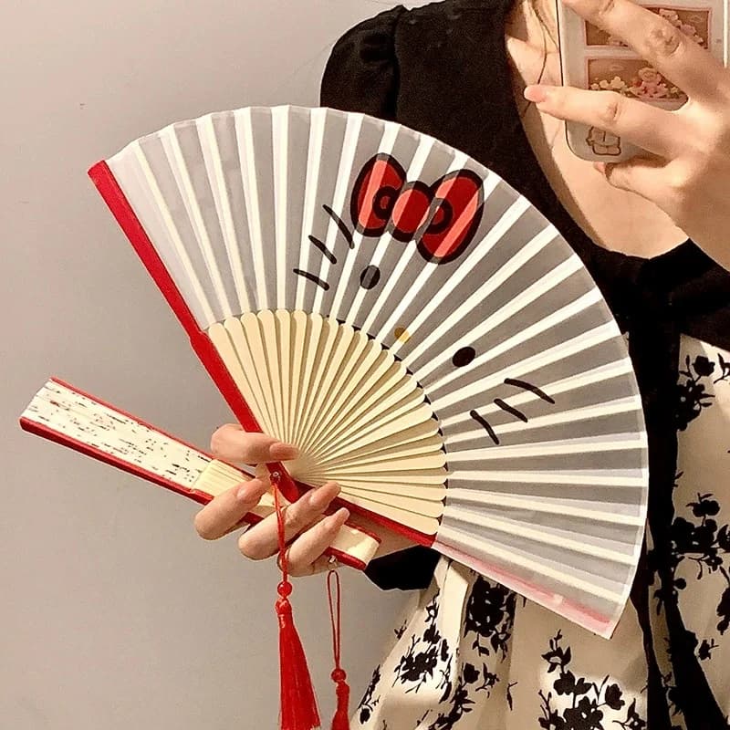 Anime Hello Kitty Cartoon Foldable Fan Kawaii Portable Folding Fan Sweet Girly Bamboo Fan Holiday Gift