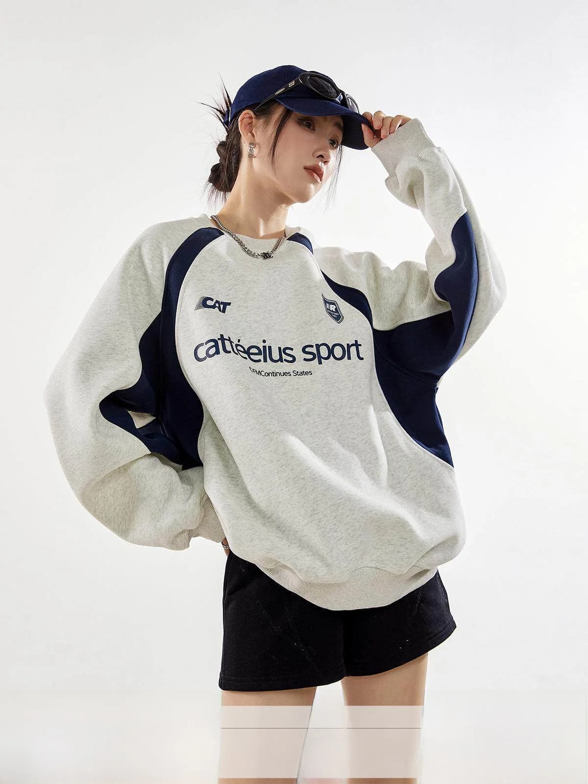 Ichmode American Style Loose Sweatshirt Women's Autumn New Oversize Hoodie Cotton Polyester Blend Long Sleeve round Neck Comm...