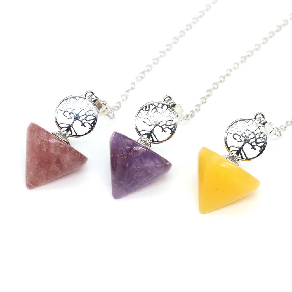 Pendolo di cristallo di pietra naturale Ciondolo Reiki Pendolo dell'albero della vita per radiestesia Scrying Divinazione Pendulo Regalo di gioielli al quarzo