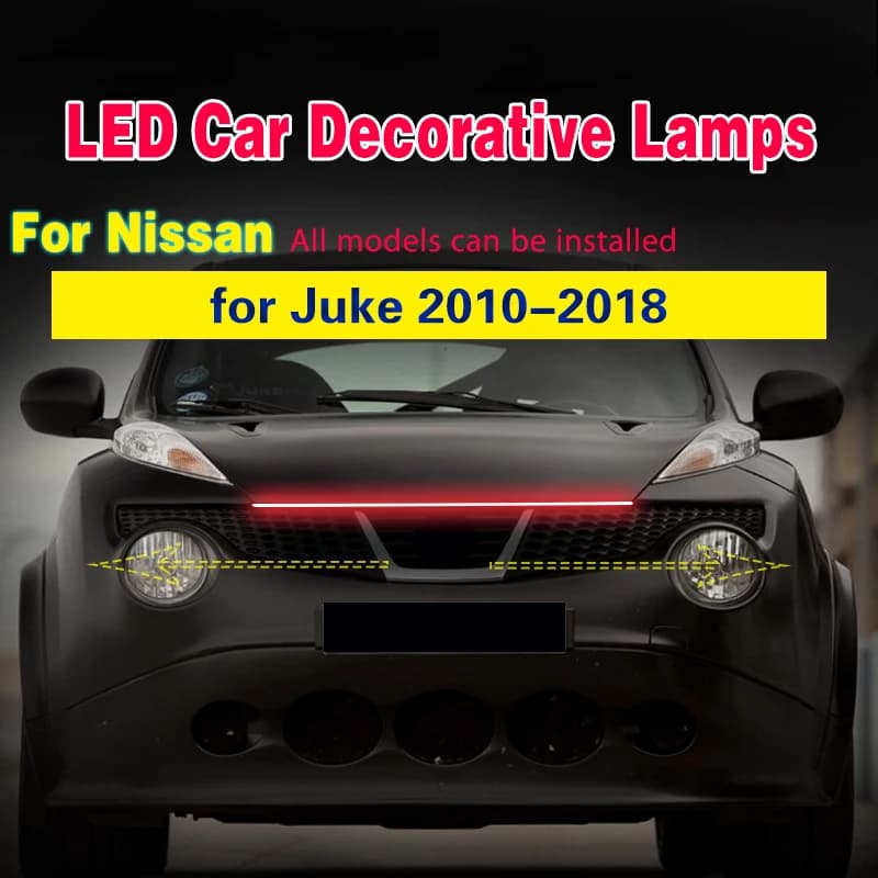 Per Nissan Juke LED Car Hood Luce Luci di marcia diurna Scansione automatica Avviamento Fluente Segnale di svolta Lampada a striscia sottile Styling 12V