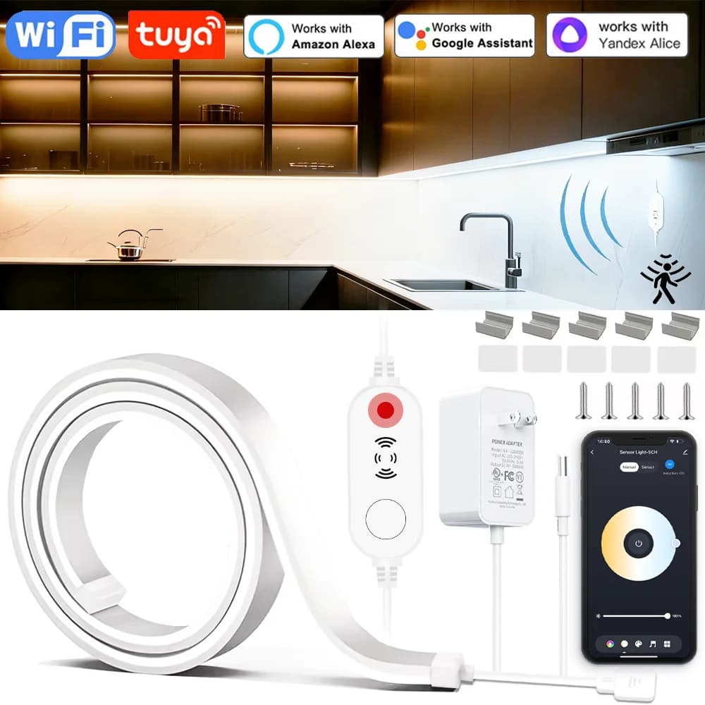Tuya WiFi CCT LED Strip Neon Light DC24V Sensore di movimento dimmerabile Flessibile Silicone Neon SignTape Impermeabile per decorazioni per la casa all'aperto