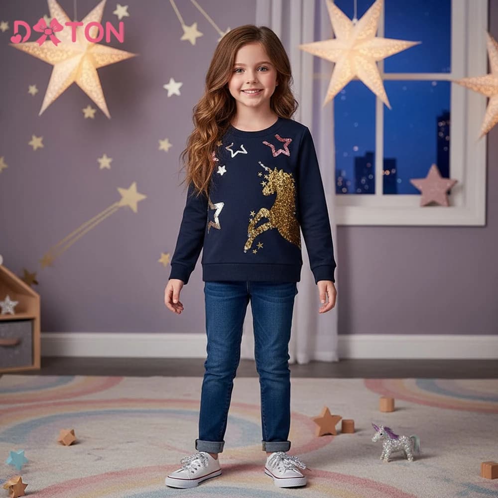 DXTON Paillettes Bambini Felpe Pullover Neonate Top Abiti Unicorno Capispalla quotidiano Bambini Abbigliamento sportivo invernale T-shirt