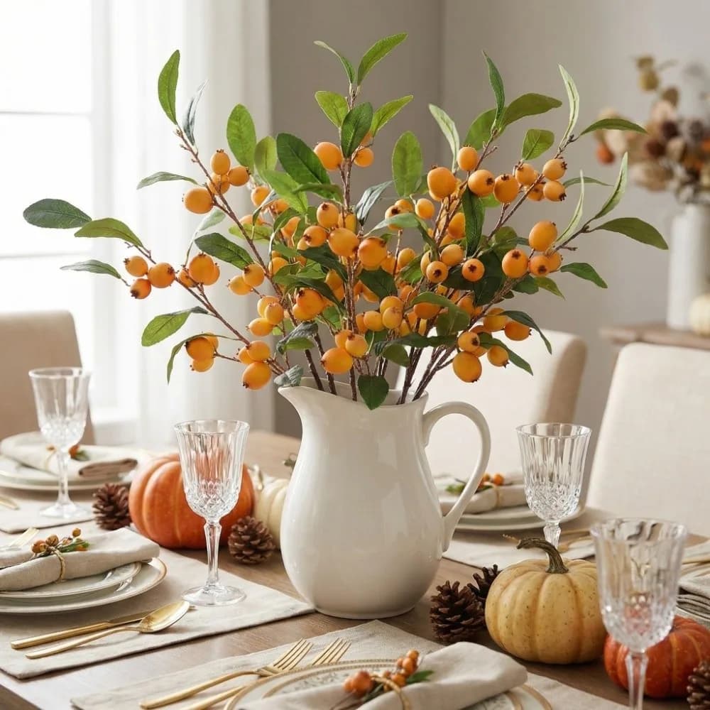 Ramo di Loquat Artificiale con Foglie Verdi, Albero di Frutta Simulato in Plastica di Lusso, Piante Finte Realistiche ed Eleganti