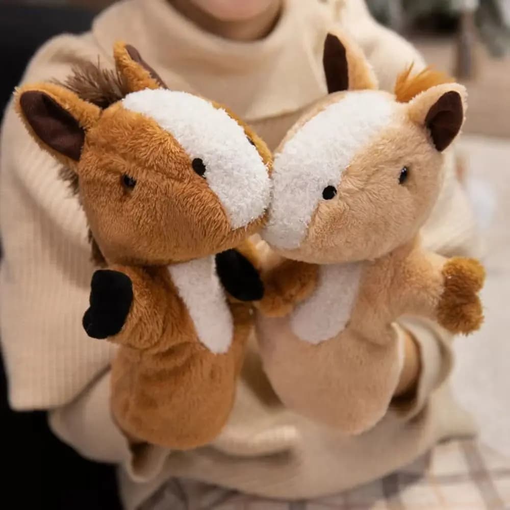 Pupazzo a mano a forma di cavallo per racconti, morbido, simulazione realistica, 25 cm, giocattolo di peluche per la prima educazione