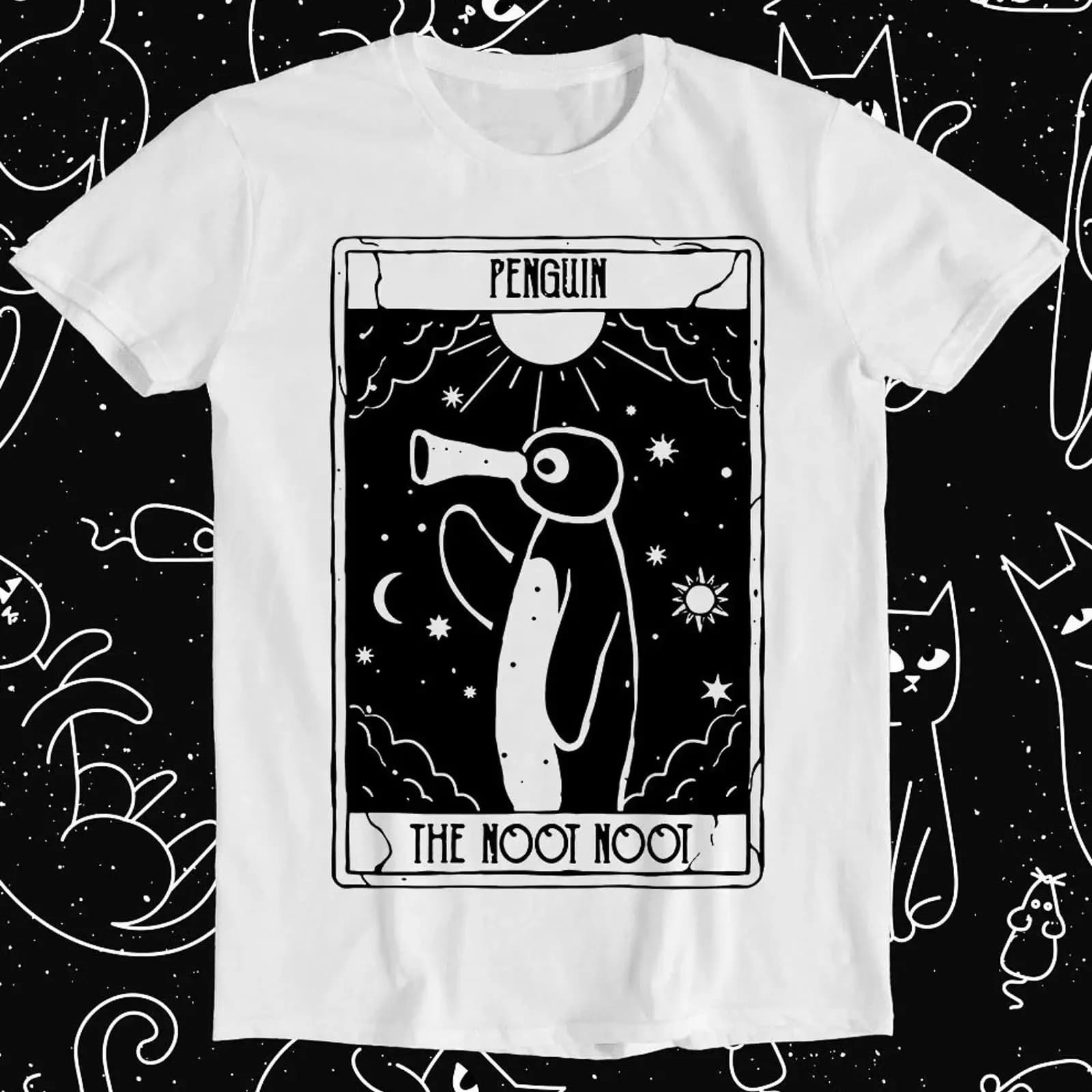 Maglietta Noot Penguin Tarot Card Funny Meme Retro, casual, carina, vintage, streetwear, morbida, per l'uso quotidiano, elegante