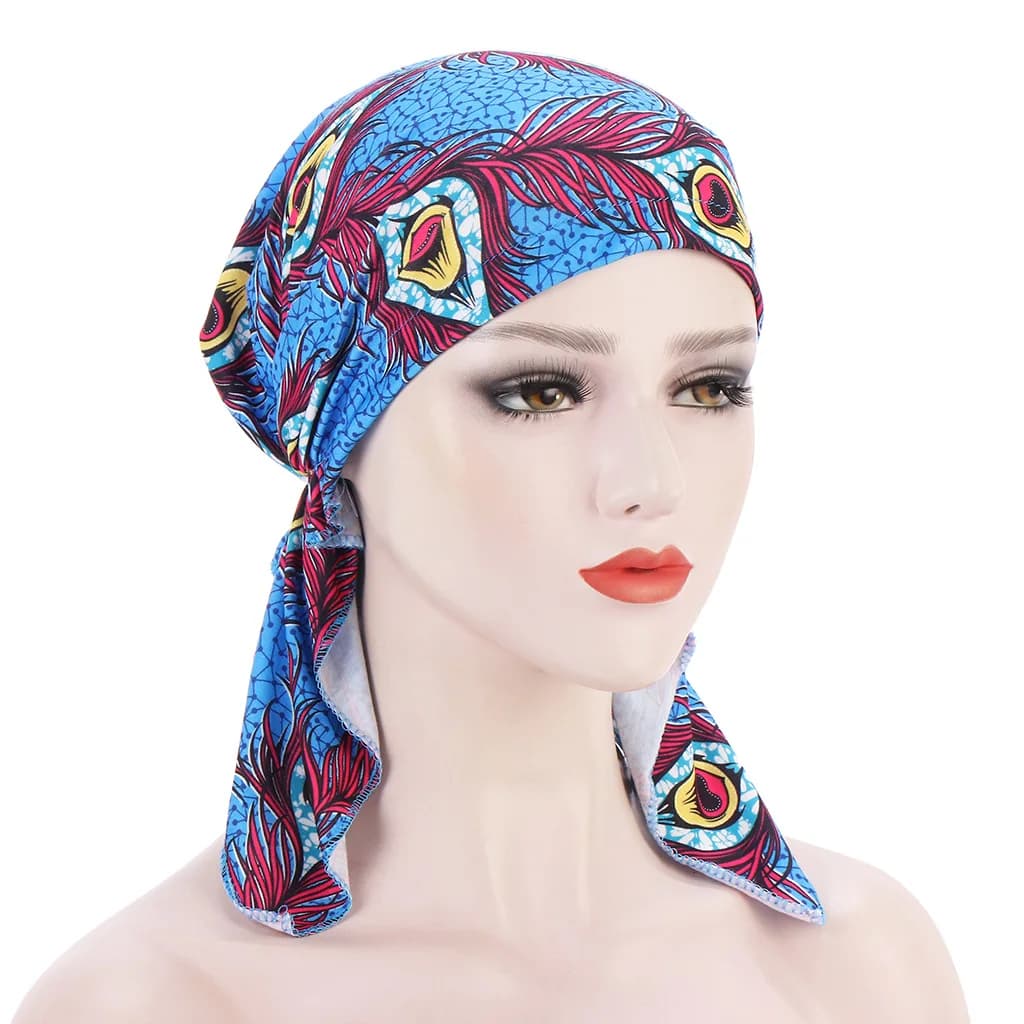 Stampa alla moda moda musulmana Hijab turbante cofano coda lunga testa avvolge morbido elastico Hijab cappelli chemio Cap per le donne ragazze