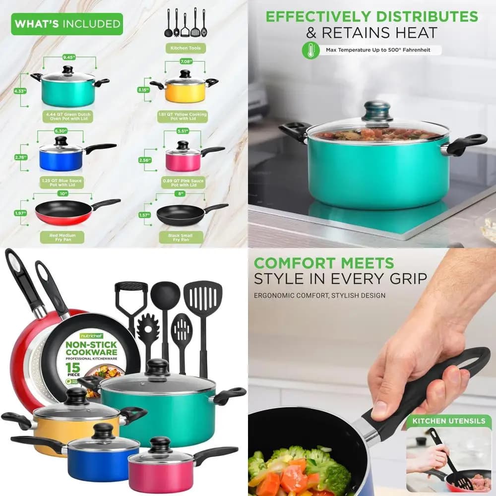 Set of 15-piece anti-stick brushes with Heat resistant lacquer, pan, oven pot, covers, 5 tools