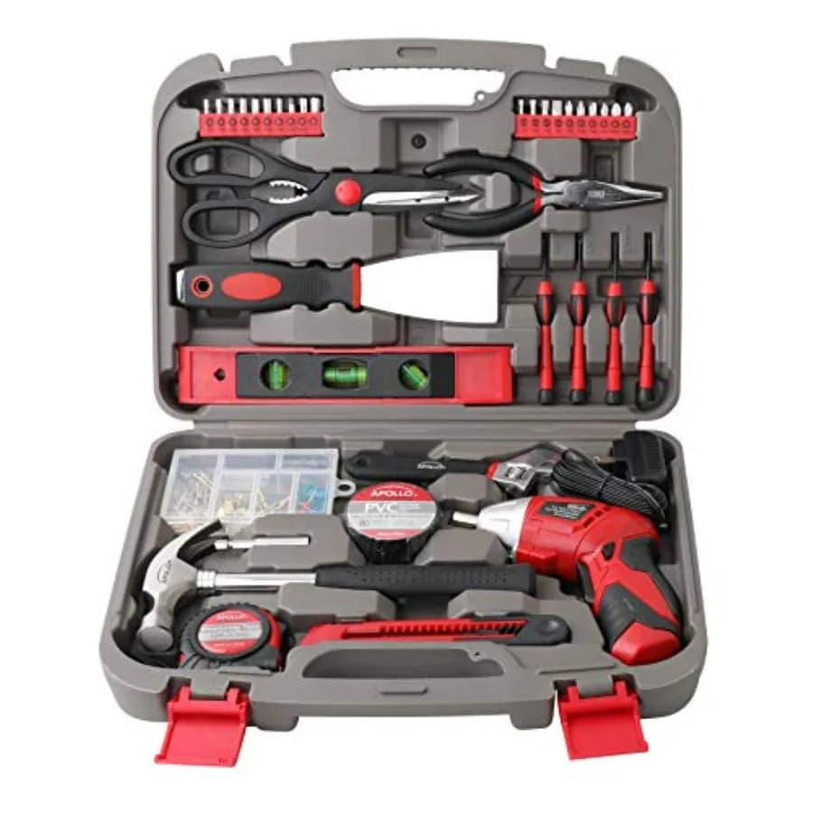 Set di Utensili Domestici da 135 Pezzi con Cacciavite Cordless a Doppia Angolazione da 3,6 Volt agli Ioni di Litio, Selezione di Strumenti Più Necessari