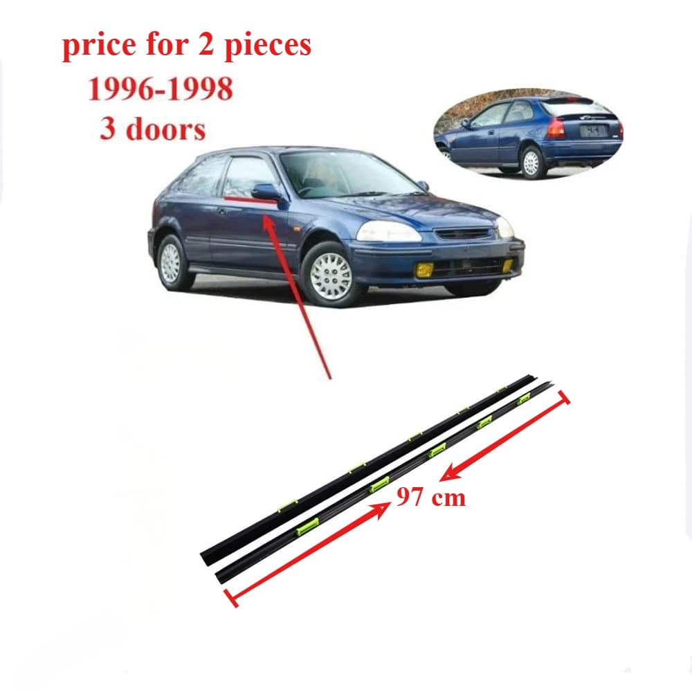 2 pezzi 3 porte esterne modanatura guarnizione per Honda Civic 1996-1998 finestra in vetro gomma per Civic 72410-S03-003 6th EK1 EK3