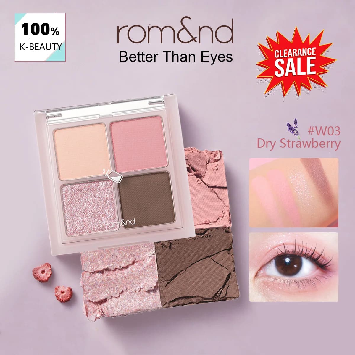 [ClearanceSale] rom&nd Better Than Eyes W03 Dry Strawberry,Buildable Coverage,Silky Smooth Texture,Korean Cosmetic,Korean Makeup