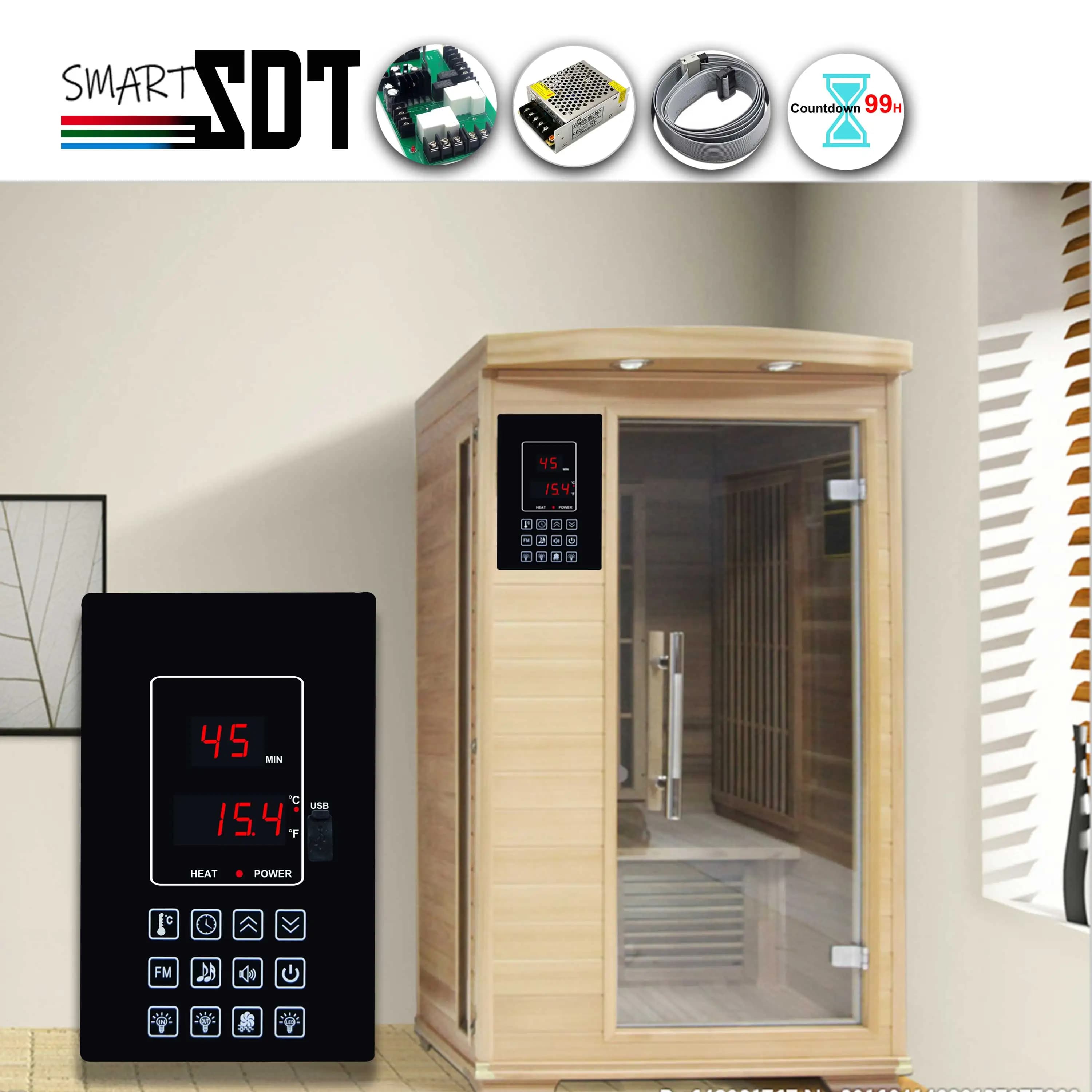 Riscaldatore per Sauna a infrarossi pannello di controllo esterno digitale per Timer da 99 ore, luci esterne interne, interruttore AUX per ventola, USB MP3 FM