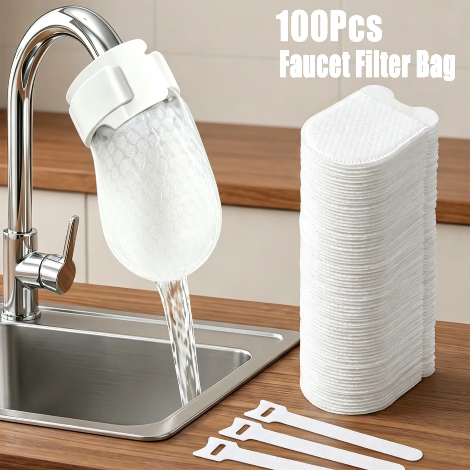 100Pcs Faucet Filter Cotton Anti-splash Removes Sand Filters With Cable Tie Water Purification Socks For Tap Water Rust Removal