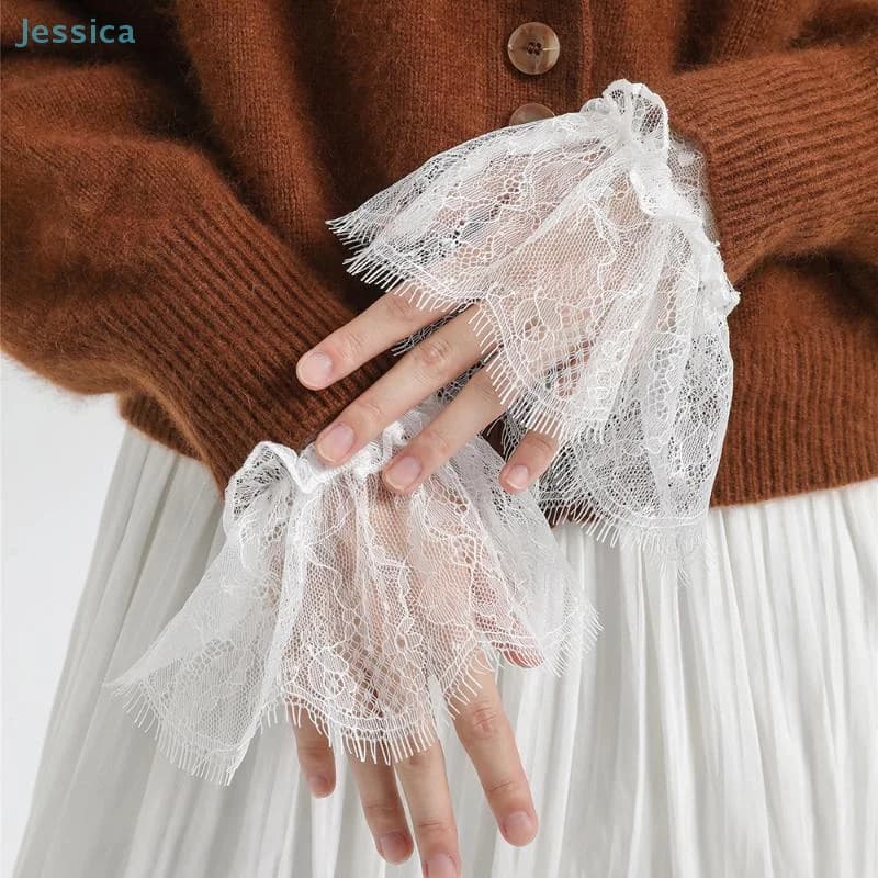♥♥♥♥Women's Detachable Lace False Cuffs Wedding Dress Pleated Cuffs