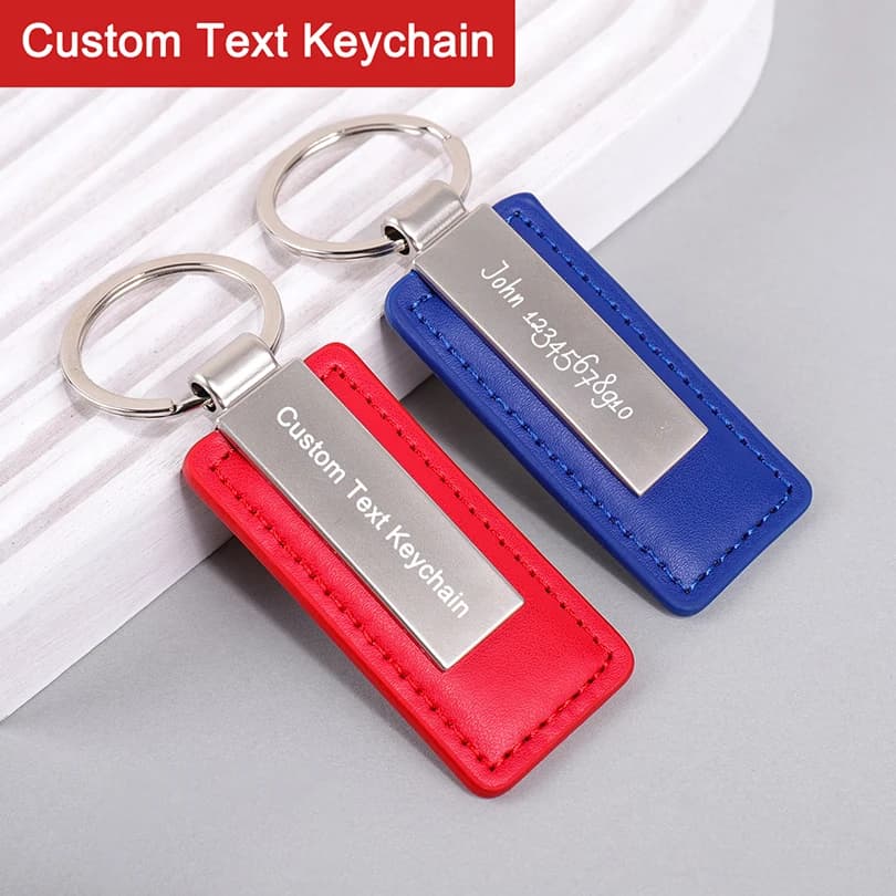Custom Keyring with Text, PU Leather Keyring Ring with Laser Engraving, Party Gift, Custom Name, Auto Keyring