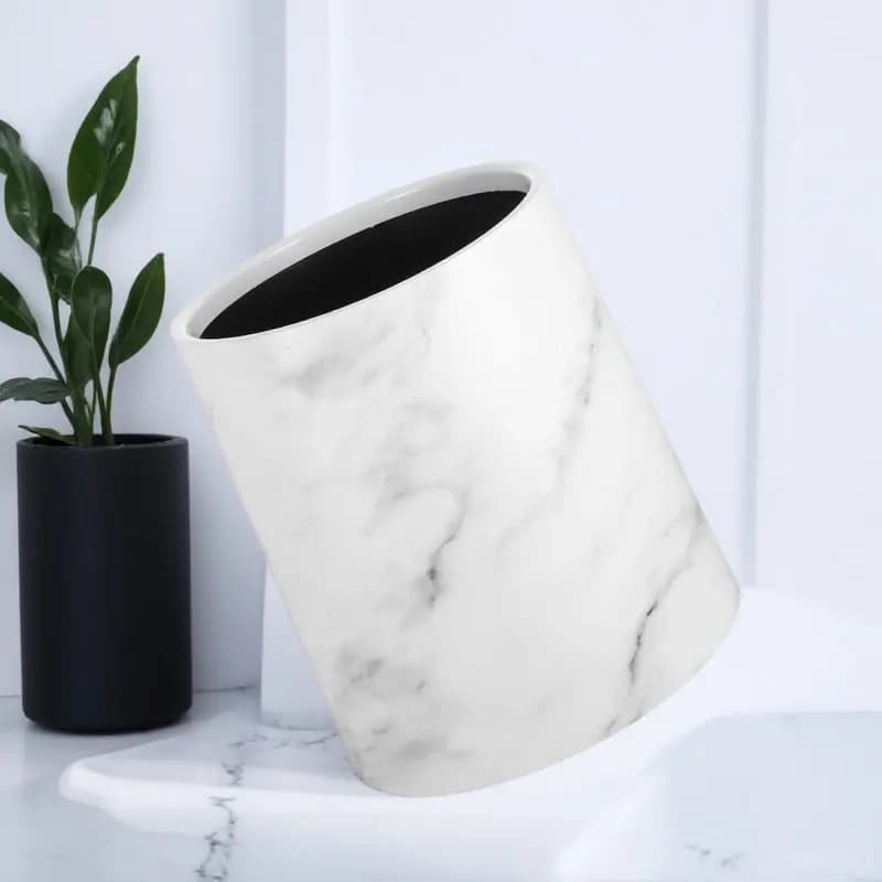Double Layer Marble Pattern Garbage Bin Plastic Trash Can Large Opening Wastebasket for Home Office Bathroom Kitchen Decorative