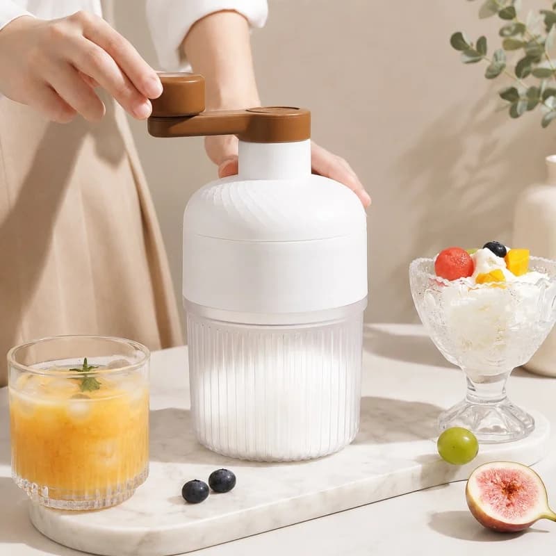 Portable Manual Ice Shaver Snow Cone Maker Hand‑Crank Ice Crusher Machine with Ice Tray for Home Kitchen Use