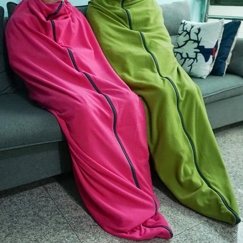 Sacco a pelo in pile per esterni, caldo, per campeggio, viaggio, quattro stagioni, con funzione di coperta per il riposo, resistente allo sporco