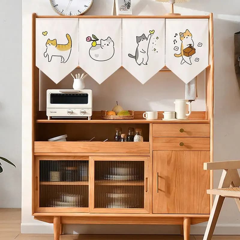 VIKAMA Cute Cartoon Line Cat Print Triangular Banner Wooden Cabinet Kitchen Cafe Window Hanging Decor