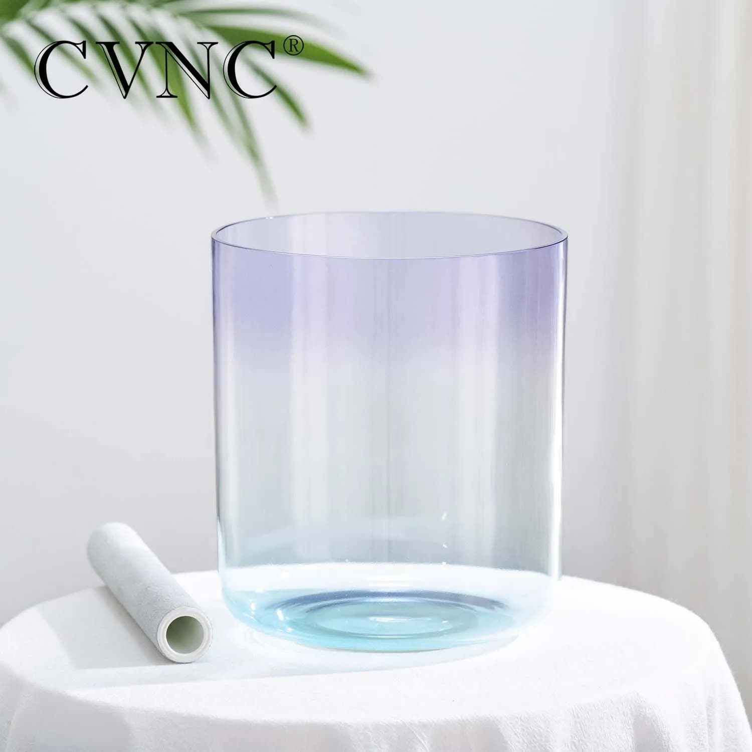 CVNC 7 Inch Sea And Lavender Colored Alchemy Clear Quartz Crystal Singing Bowl for Therapy and Sound Healing with Mallet