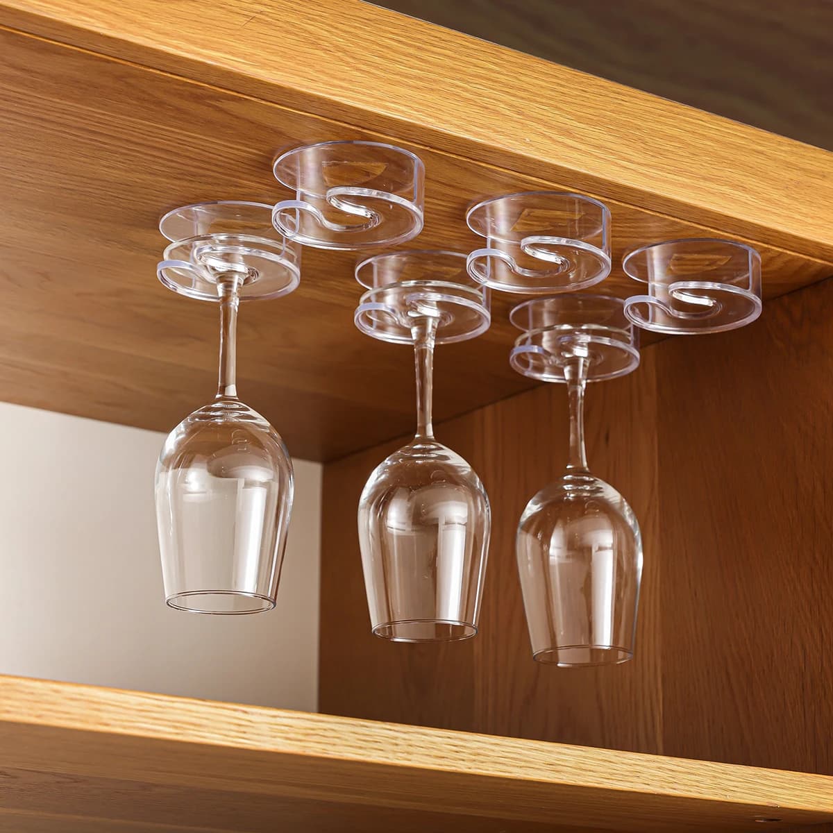 6pcs Under-Cabinet Wine Glass and Stemware Holder – Suitable for Kitchens, Home Bars, and RVs (Clear)