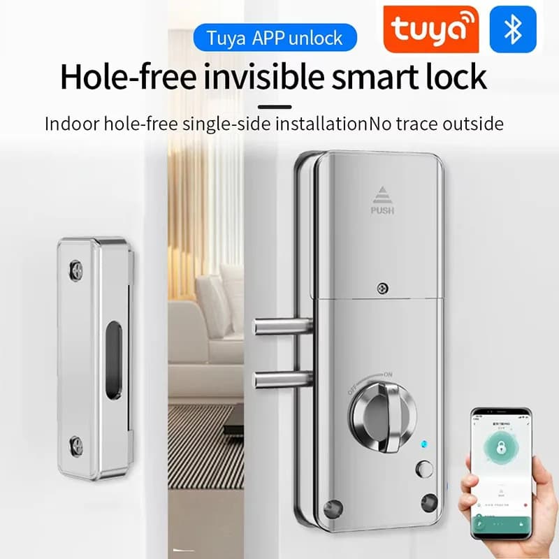 TTLOCK Serratura invisibile intelligente senza punzonatura Serratura con scheda IC senza chiave Supporta telecomando Bluetooth Mortasa per porta in legno senza foro per trapano